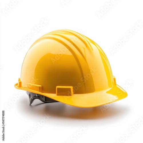 Construction safety gear yellow hard hat job site product showcase industrial environment close-up view safety awareness, isolated on white background photo