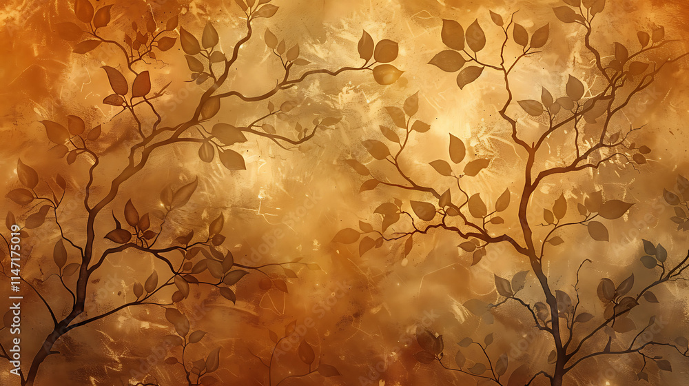 Golden Autumn Branches and Leaves Abstract Art Golden Autumn Branches and Leaves Abstract Art