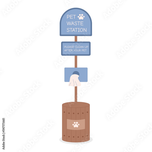 Pet Waste Station to Clean Up After Your Pet Vector Illustration