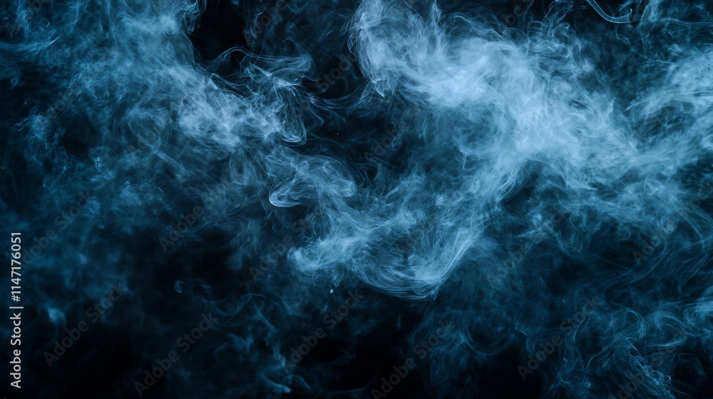 Abstract Blue Smoke Swirls on Black Background Abstract Blue Smoke Swirls on Black Background