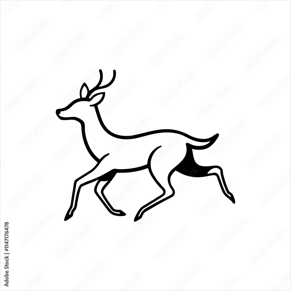 Obraz premium A deer animal silhouette vector, running, jumping, style design, plain black and white 