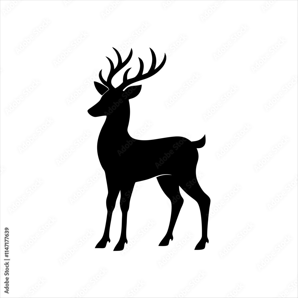 Obraz premium A deer animal silhouette vector, running, jumping, style design, plain black and white 