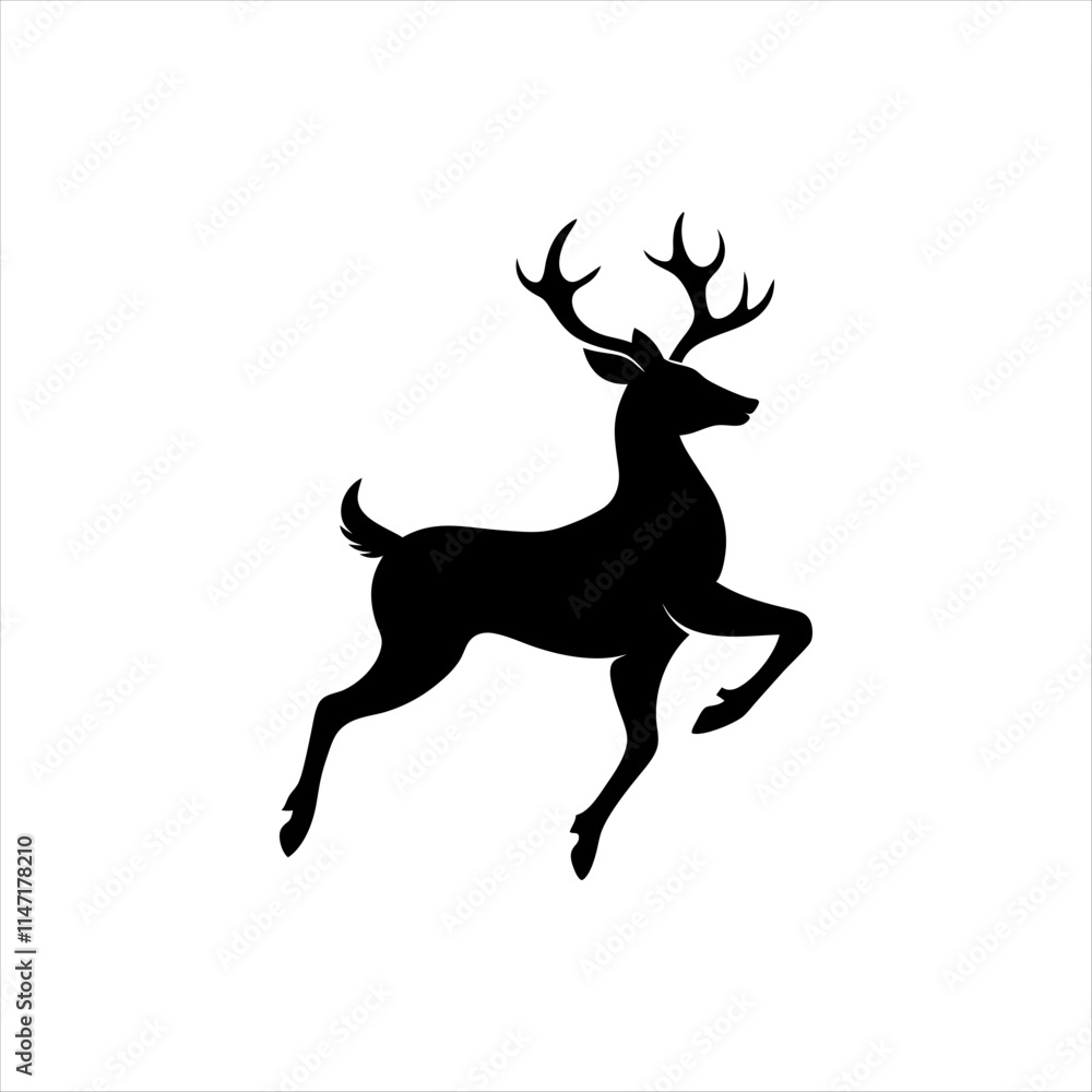 Fototapeta premium A deer animal silhouette vector, running, jumping, style design, plain black and white