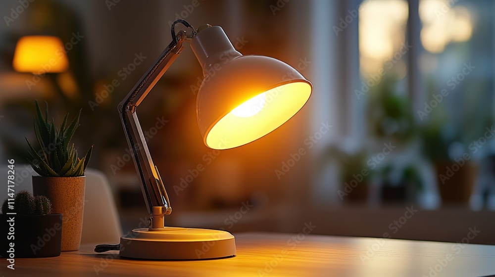 Bright LED illumination in a mocha mousse desk lamp during evening hours