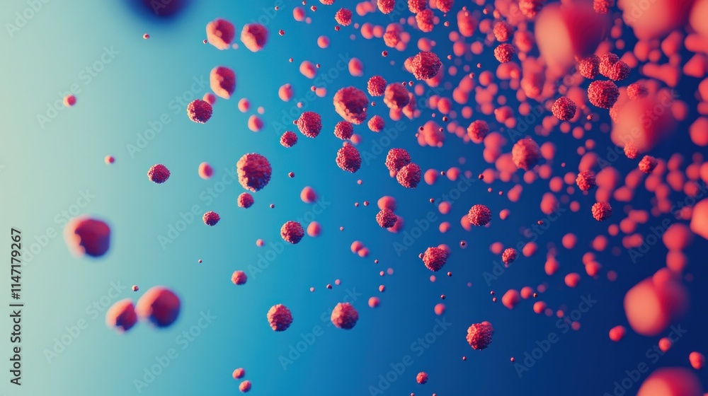 Abstract background with pink spheres floating in the air against a blue gradient. Abstract background with pink spheres floating in the air against a blue gradient.