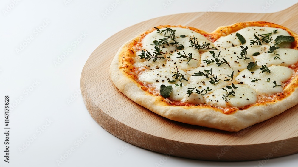 Heart-shaped cheese toppings on a golden crust pizza, close-up, white isolated background, romantic and playful food concept Heart-shaped cheese toppings on a golden crust pizza, close-up, white isolated background, romantic and playful food concept
