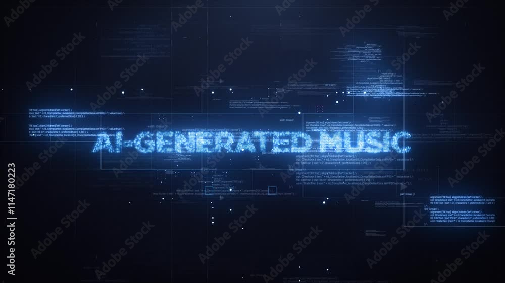 AI-Generated Music Word on Dynamic Technology Background AI-Generated Music Word on Dynamic Technology Background