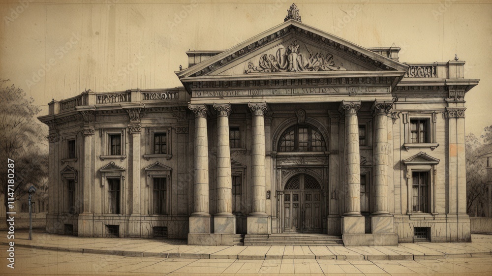 Fototapeta premium Classic Grandeur Architectural Drawing Neoclassical Building
