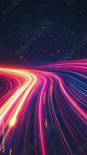 Abstract Cosmic Light Trails Flowing Across Dark Space