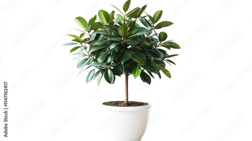 Lush green ficus plant in a white pot, isolated on white background. Lush green ficus plant in a white pot, isolated on white background.