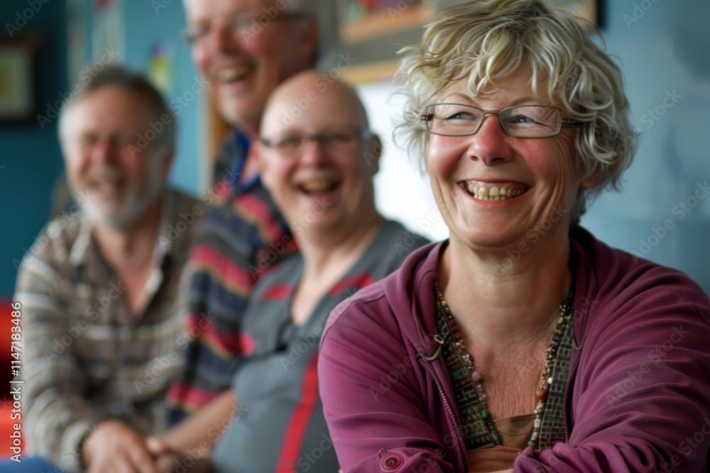 Portrait of a smiling senior woman with her family in the background Portrait of a smiling senior woman with her family in the background