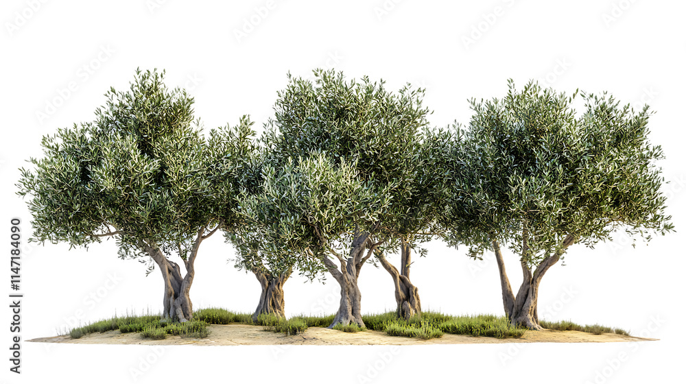 A cluster of olive trees isolated on white background A cluster of olive trees isolated on white background