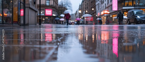 Wallpaper Mural Rainy city street reflection on wet pavement. Torontodigital.ca