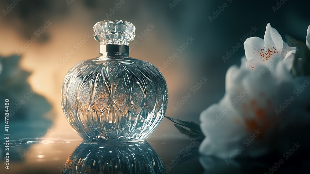 Elegant Perfume Bottle with Delicate Flowers Elegant Perfume Bottle with Delicate Flowers