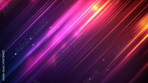 A colorful abstract scene with glowing light streaks in shades of pink, purple and blue on a dark background