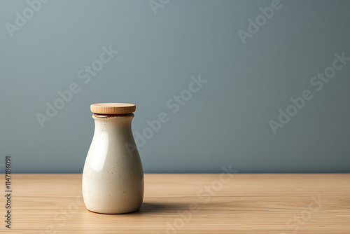 Elegant Cream Ceramic Jar with Wooden Lid