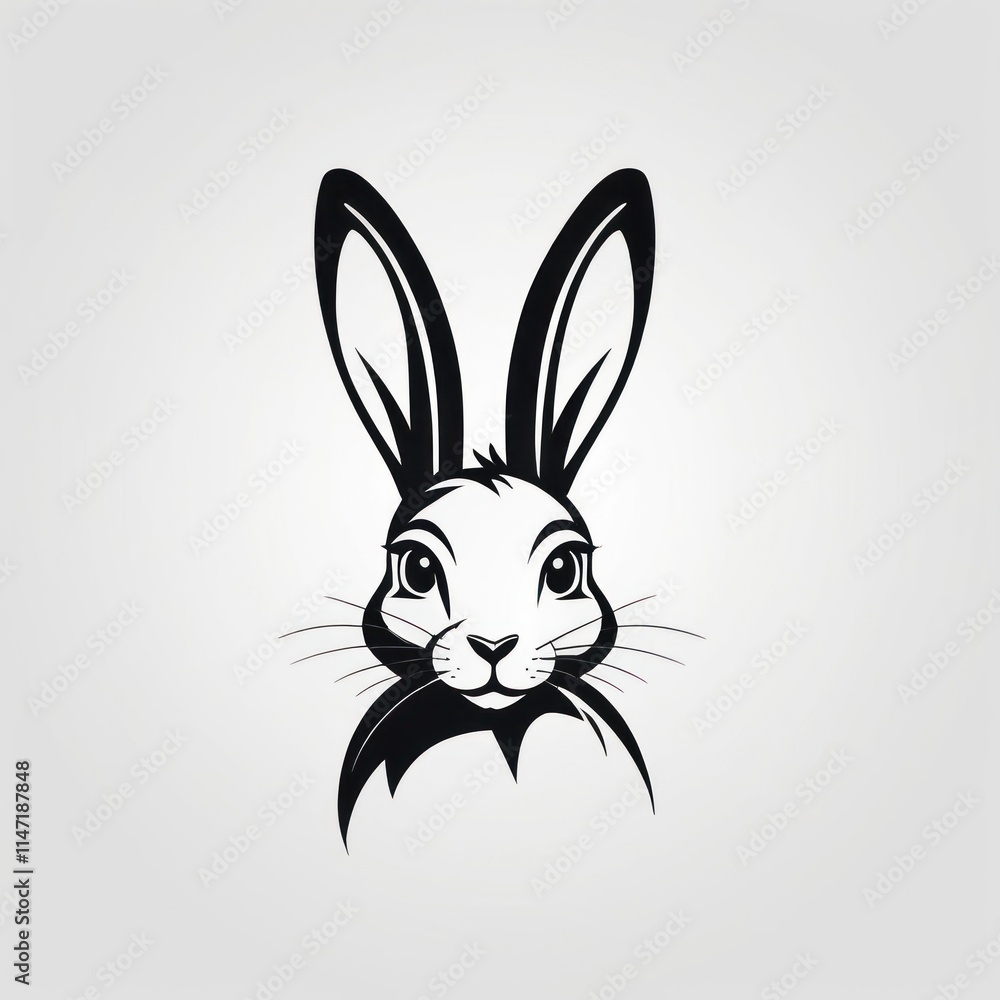 A stylized black and white rabbit head illustration A stylized black and white rabbit head illustration