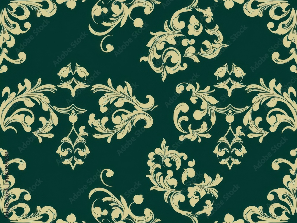 Seamless damask wallpaper featuring intricate floral motifs and elegant swirls, swirls, repeat, decorative Seamless damask wallpaper featuring intricate floral motifs and elegant swirls, swirls, repeat, decorative