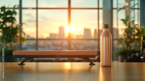 Workout Bench with Water Bottle in Gym Setting. Generative AI photo