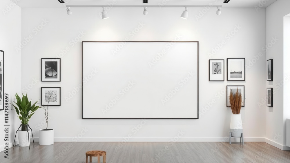Three blank vertical posters with white frames hanging on a white wall, template, decoration, copy Three blank vertical posters with white frames hanging on a white wall, template, decoration, copy
