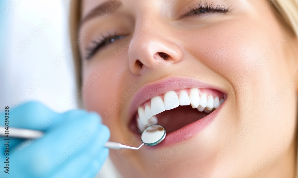 Fototapeta premium Happy woman receiving dental check-up.