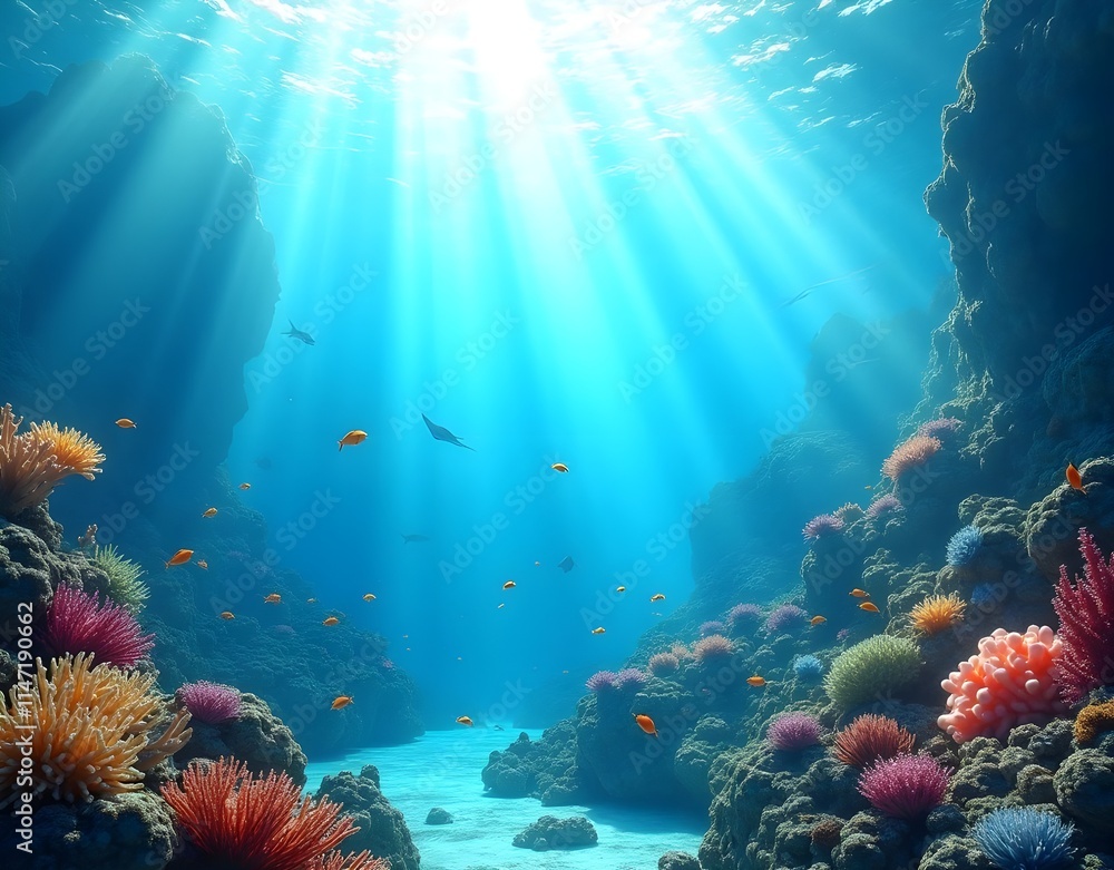vibrant underwater scene is depicted, showcasing a thriving coral reef ecosystem. vibrant underwater scene is depicted, showcasing a thriving coral reef ecosystem.