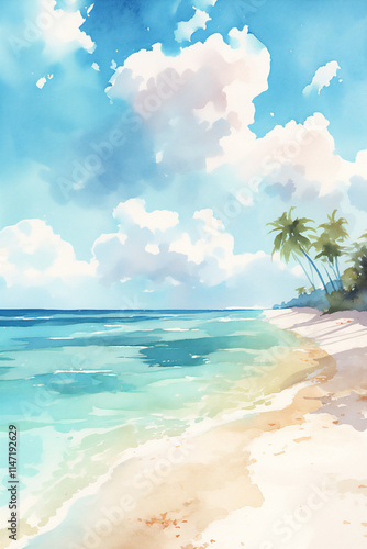 Tropical Beach Watercolor Background Tag trop