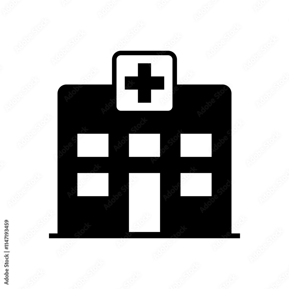 Hospital building flat icon vector design. Hospital building flat icon vector design.