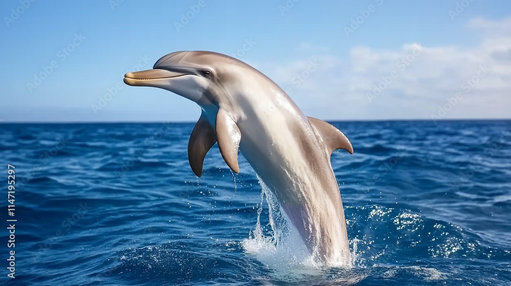 Naklejka premium Dolphin leaping from ocean water.