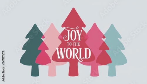 Minimalist Christmas card with abstract tree shapes in pastel colors featuring 