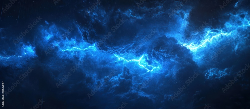 Powerful blue thunderbolt, radiant light on dark stormy background Powerful blue thunderbolt, radiant light on dark stormy background