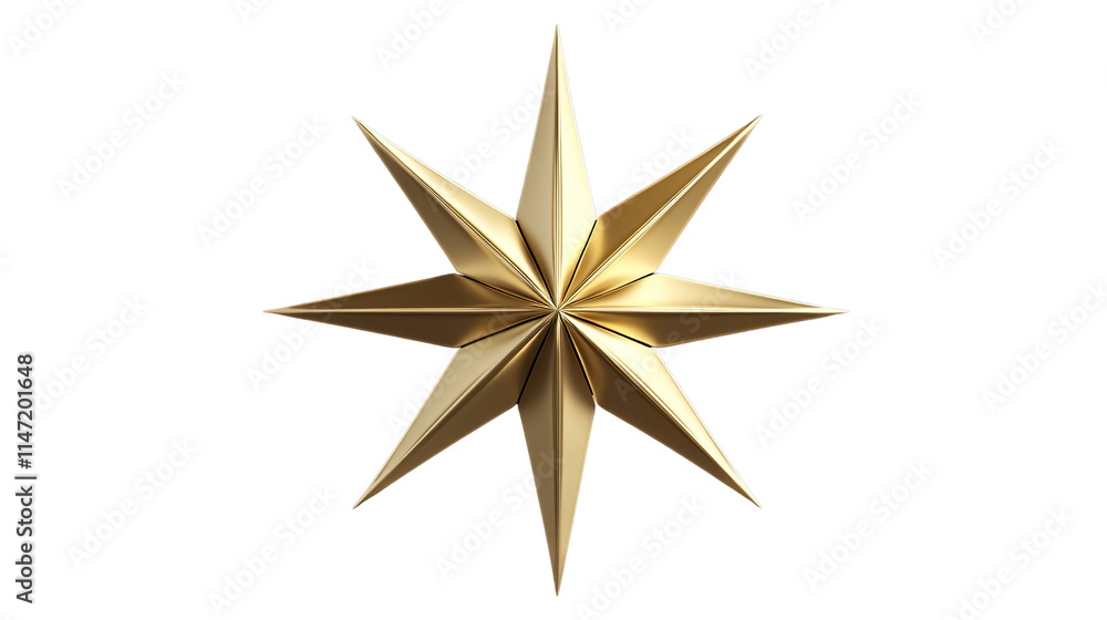 Elegant Geometric Golden Star with Glossy Finish on Transparent Background for Decor Elegant Geometric Golden Star with Glossy Finish on Transparent Background for Decor
