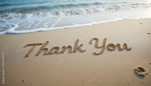 Thank You Written in Sand on a Beach
