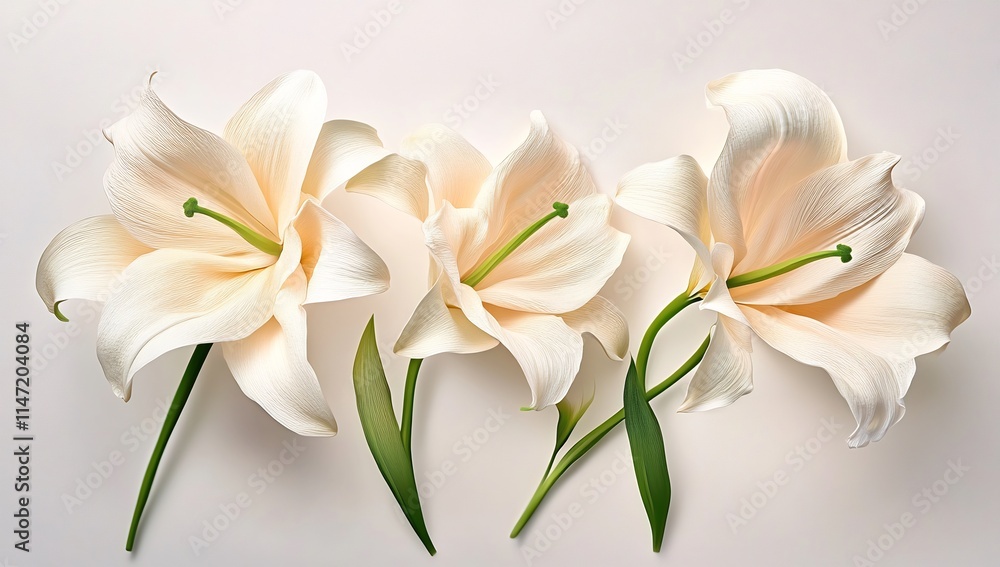 Elegant Trio of Cream Lilies: A Study in Serenity Elegant Trio of Cream Lilies: A Study in Serenity