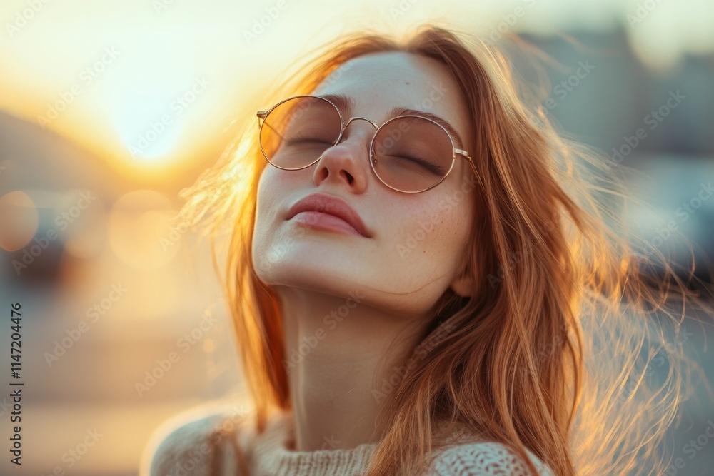 A serene portrait of a woman enjoying a sunset, radiating calm and confidence. A serene portrait of a woman enjoying a sunset, radiating calm and confidence.