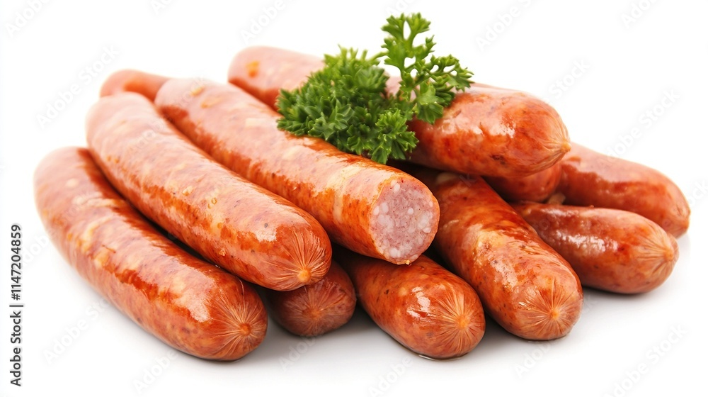 Tasty fresh boiled sausages isolated on white background Tasty fresh boiled sausages isolated on white background