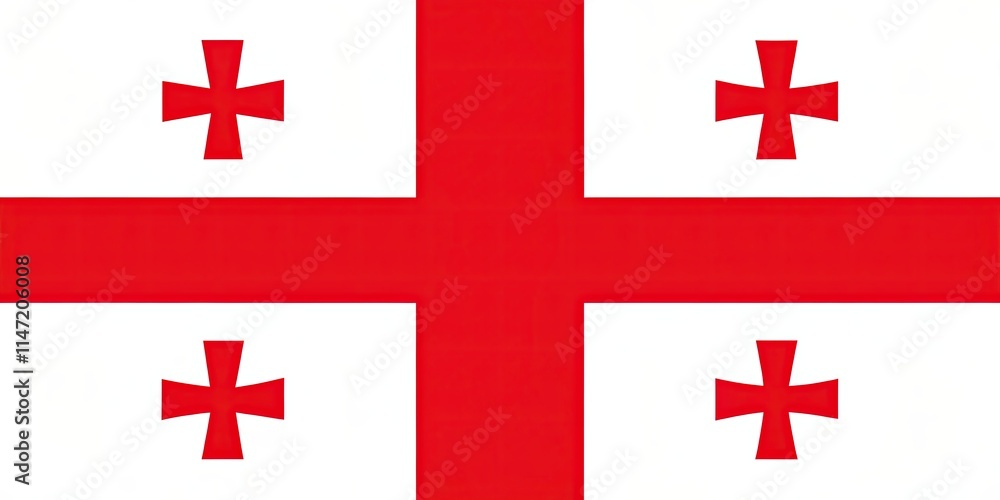 Georgian flag with red background and white double cross patterns in the center Georgian flag with red background and white double cross patterns in the center