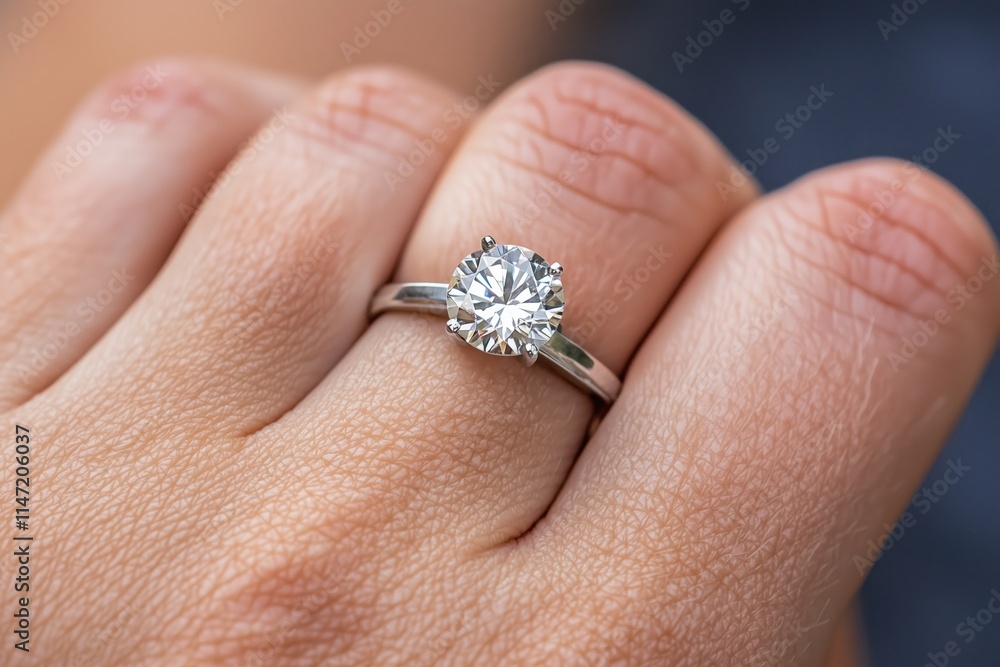 Woman showing off sparkling diamond engagement ring on finger. Close-up of a beautiful diamond engagement ring on a woman's finger, symbolizing love, commitment, and a new beginning Woman showing off sparkling diamond engagement ring on finger. Close-up of a beautiful diamond engagement ring on a woman's finger, symbolizing love, commitment, and a new beginning