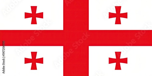 Georgian flag with red background and white double cross patterns in the center photo