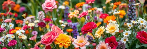 Wallpaper Mural Romantic background with colorful flowers from garden, perfect for card invitations with empty space in the middle, garden, romantic, concept Torontodigital.ca