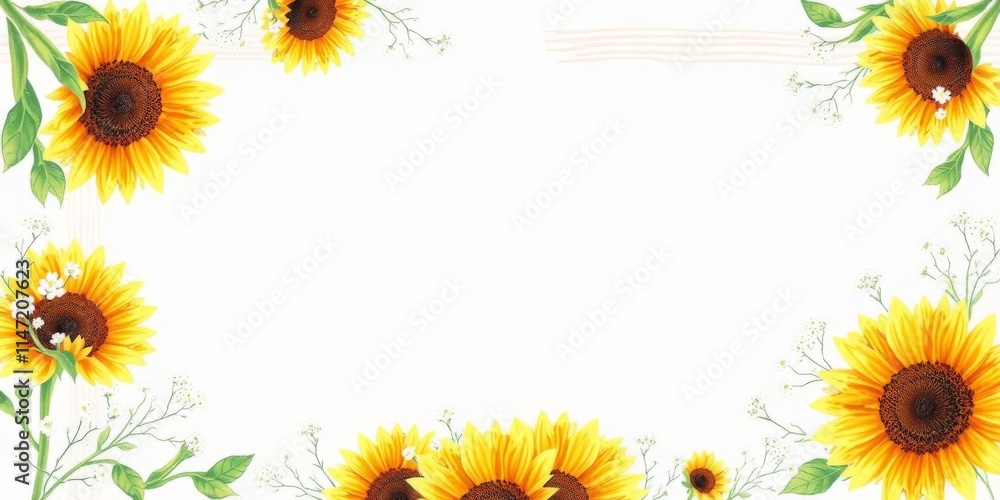 Rustic wedding frame with sunflowers and baby's breath watercolor illustration, blank middle space, floral border, rustic theme, theme, rustic, sunflowers Rustic wedding frame with sunflowers and baby's breath watercolor illustration, blank middle space, floral border, rustic theme, theme, rustic, sunflowers