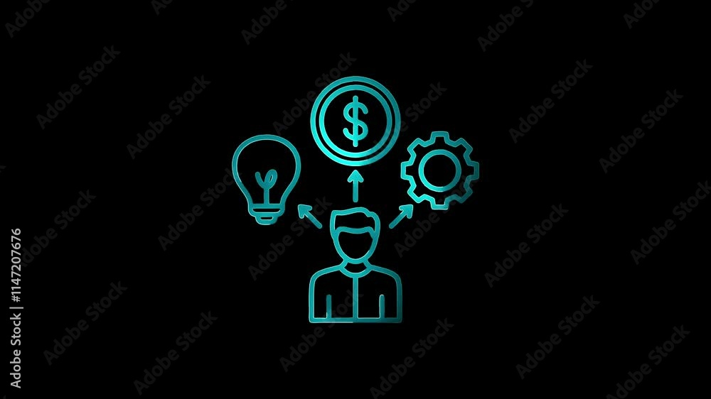 Creative Neon icon animation of Design Representing Entrepreneurship and Business Strategy isolated background.