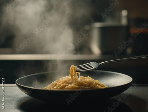 Ein gemütlicher Abend mit Pasta auf dem Teller und vertrauter Atmosphäre

 photo