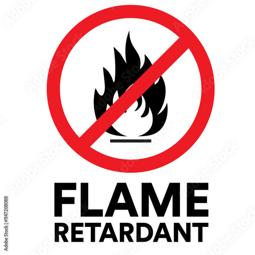 Flame Retardant symbol. No fire sign. red circle with line crossing through it.