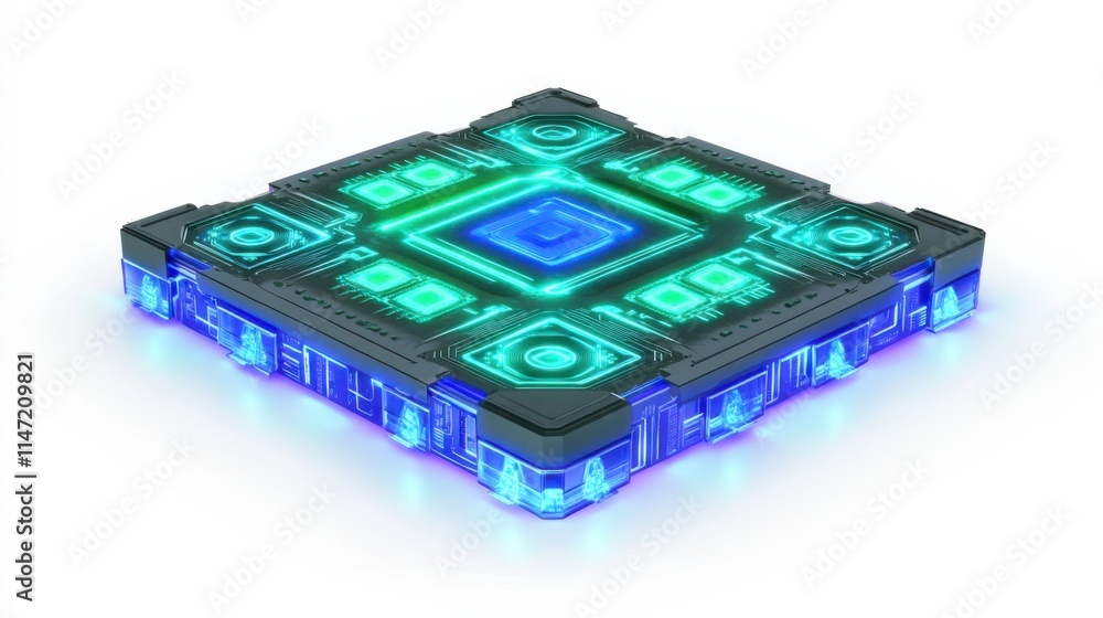 Glowing AI Processor Chip with Intricate Circuits Glowing AI Processor Chip with Intricate Circuits