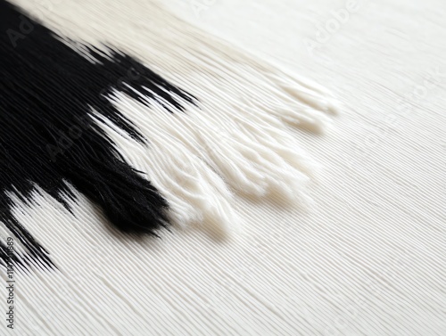 Abstract art featuring a striking interplay of black and white fibers on a textured background. photo