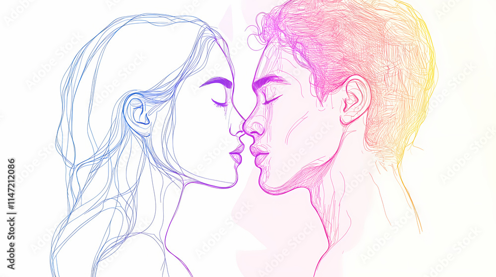Vertical illustration of a couple sharing a whisper, minimalist line art with vibrant accents. Whisper. Illustration Vertical illustration of a couple sharing a whisper, minimalist line art with vibrant accents. Whisper. Illustration