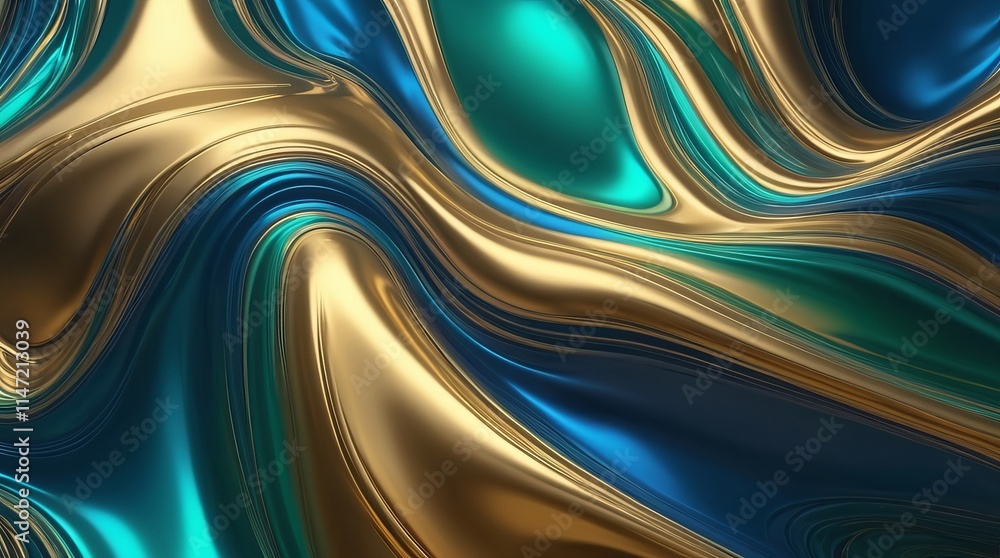 Fototapeta premium Metallic gold and teal abstract waves for luxury design
