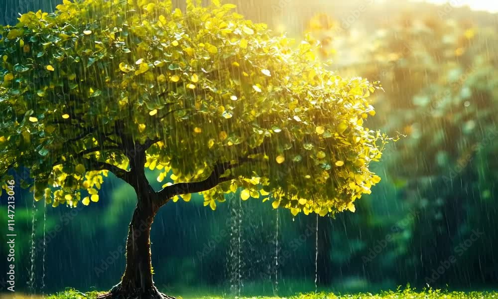 Serene Rain-Kissed Tree: A Moment of Tranquility in Nature's Embrace Serene Rain-Kissed Tree: A Moment of Tranquility in Nature's Embrace