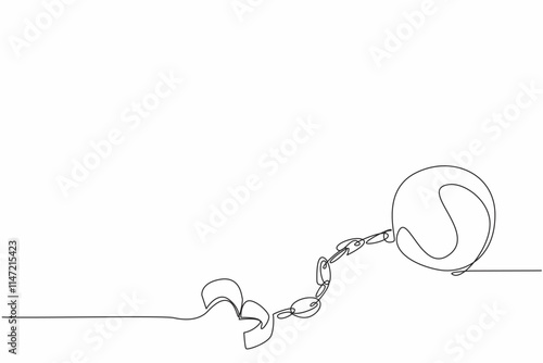Continuous one line drawing open ball chain shackle. Such a dark past. Made a slave. Valuable lesson so it won't happen again. Only benefits the ruler. Single line draw design vector illustration